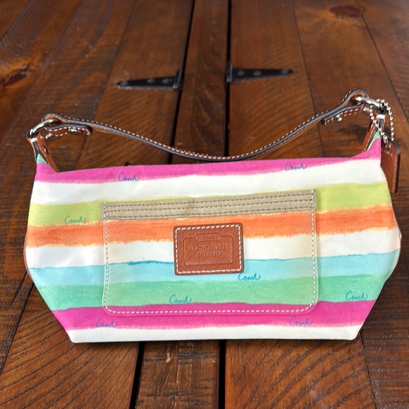 Coach Handbags - Coach Pink and Orange Shoulder Bag with Vibrant Stripes